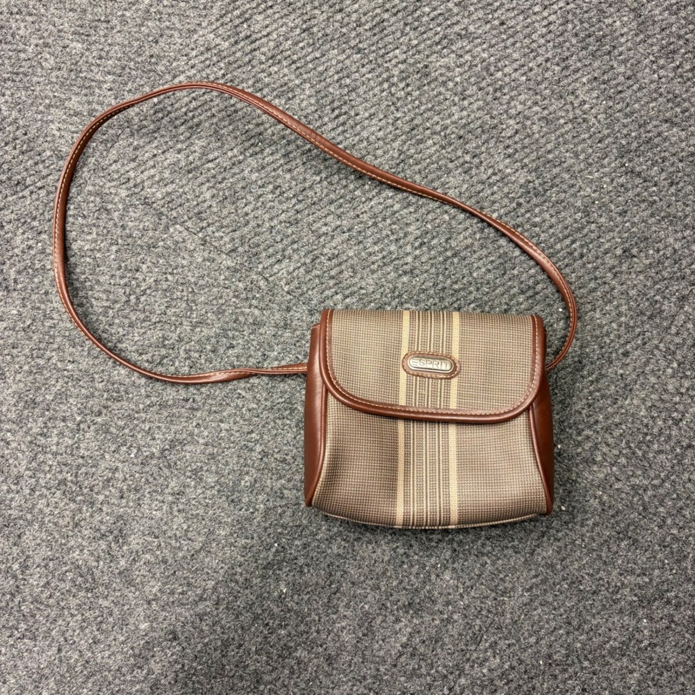 Vintage Esprit Striped Canvas Crossbody Bag Brown Tan Small Messenger